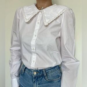 NWT Zara White Lace Collared blouse